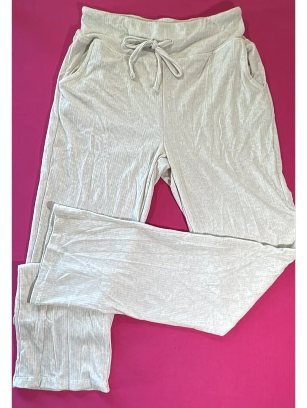 Auden Lounge Pants Size S – Light Beige Ribbed Drawstring Soft Sleepwear